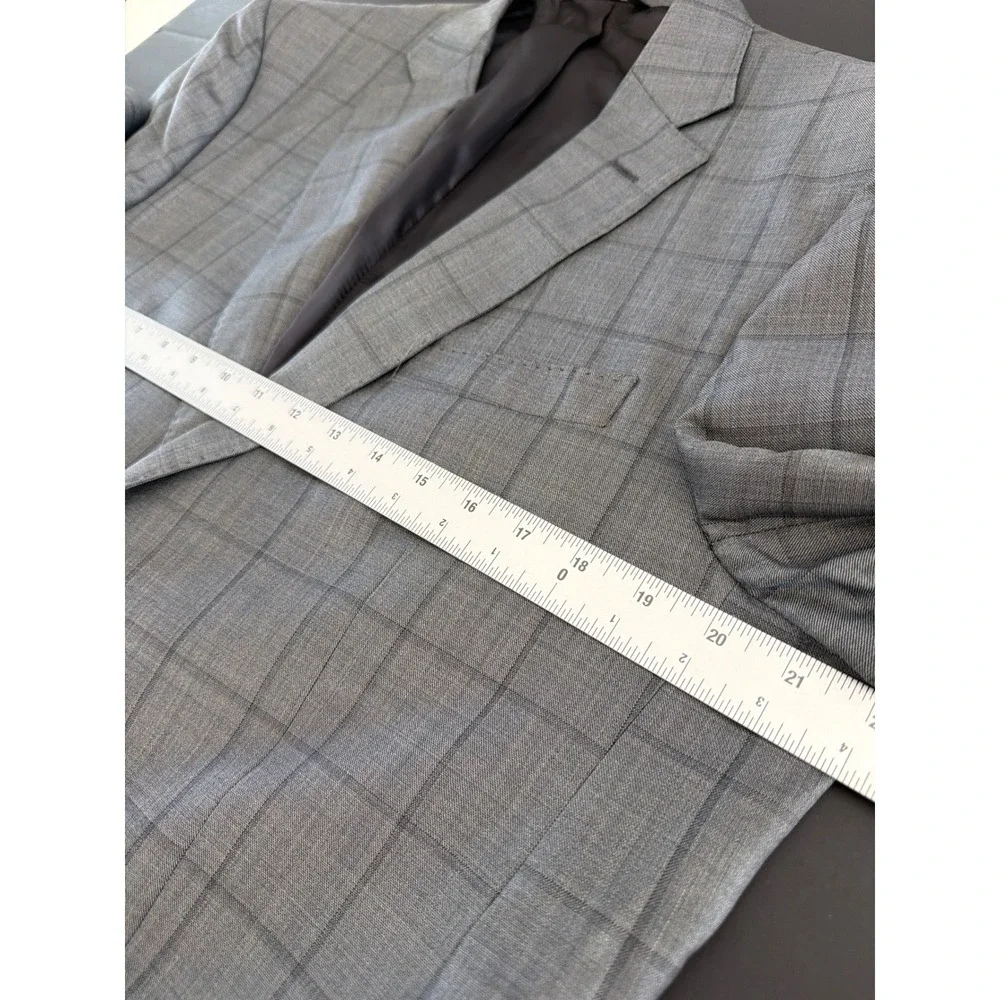 Saks Fifth Avenue Black Ermenegildo Zegna Grey Plaid Wool Silk Blazer 42R Italy
